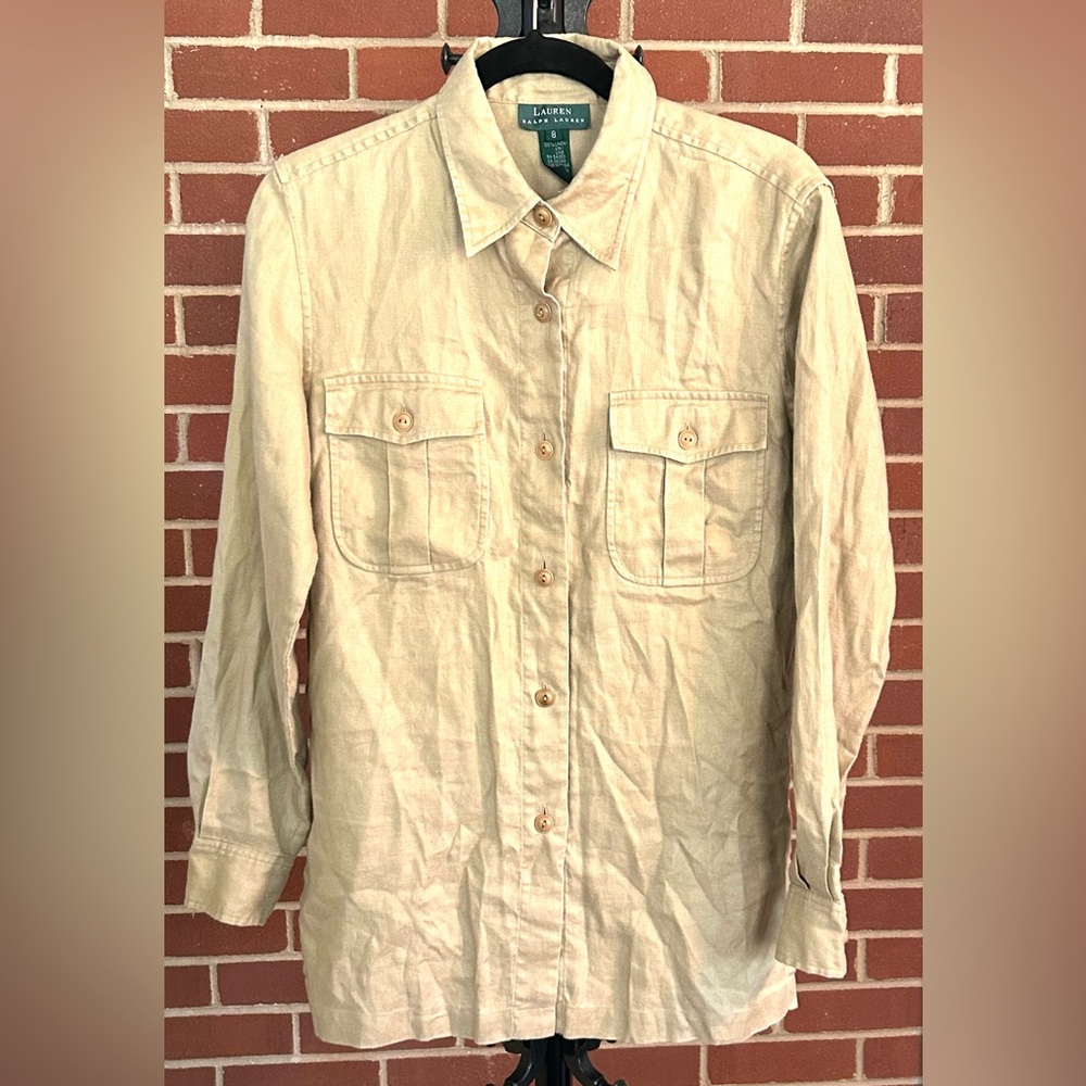 Lauren‎ Ralph Lauren Linen Safari Shirt Beige Utility Button Up Size 8 - Picture 5 of 10
